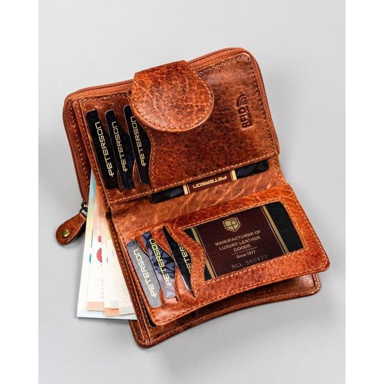 Portfel, brązowy, skórzany, RFID, Peterson