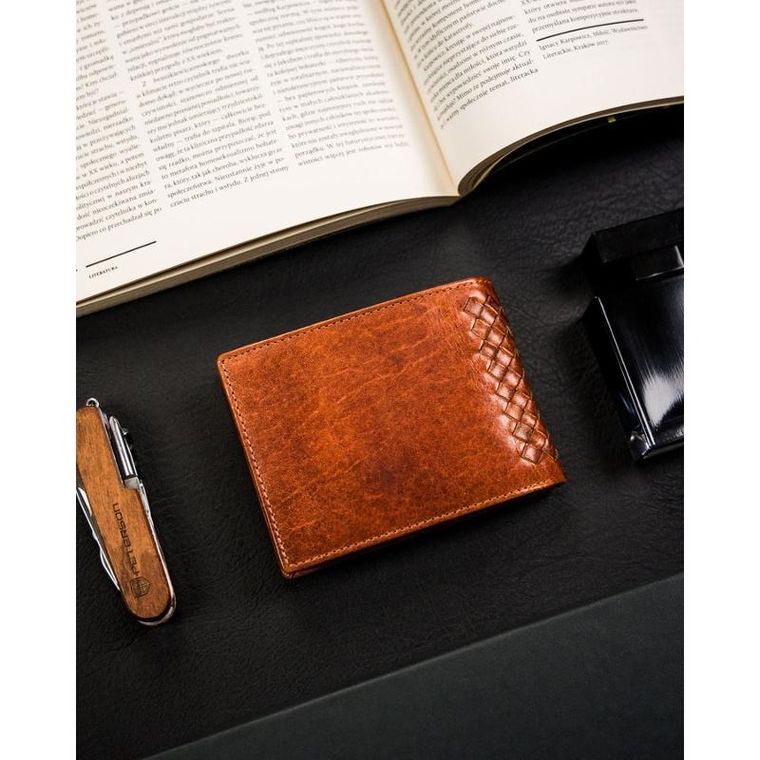 Portfel, brązowy, skórzany, RFID, Peterson