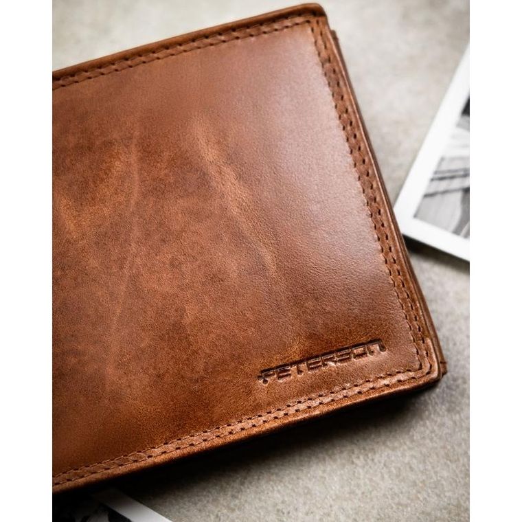 Portfel, brązowy, skórzany, RFID, Peterson