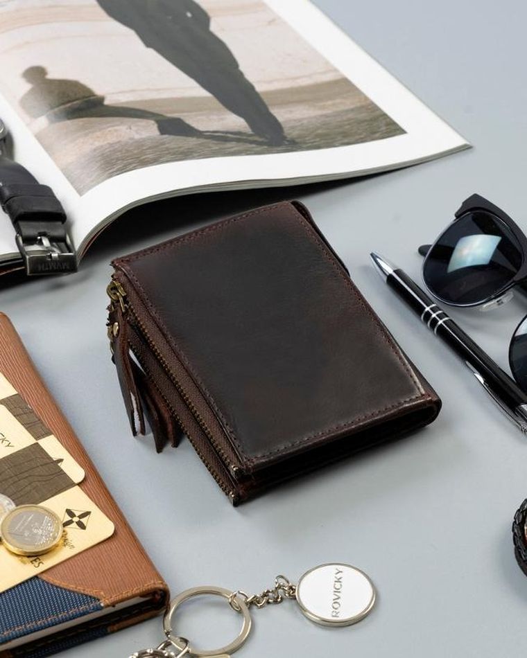 Portfel, brązowy, skórzany, RFID, Rovicky