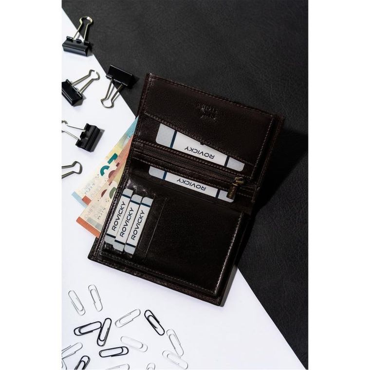 Portfel, brązowy, skórzany, Rovicky