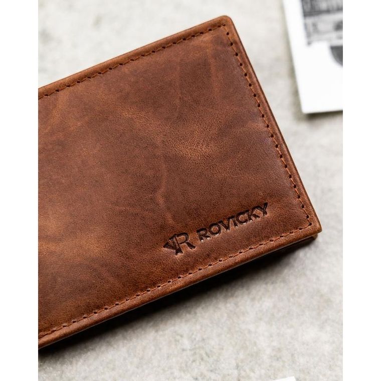 Portfel, brązowy, skórzany, Rovicky