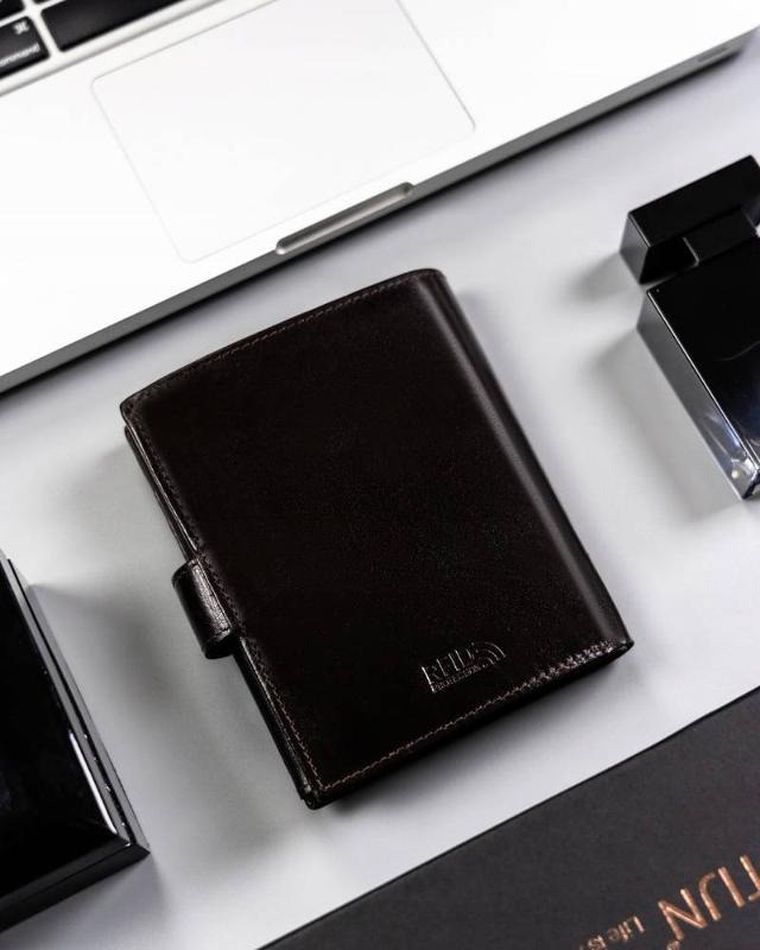 Portfel, ciemnobrązowy, skórzany, Peterson