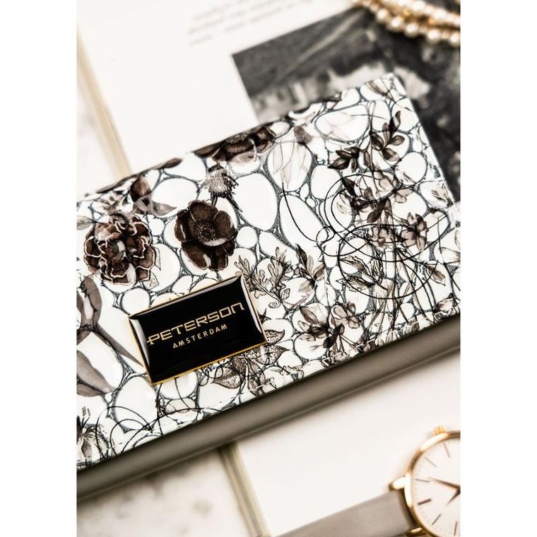 Portfel, czarno-biały, skórzany, Peterson