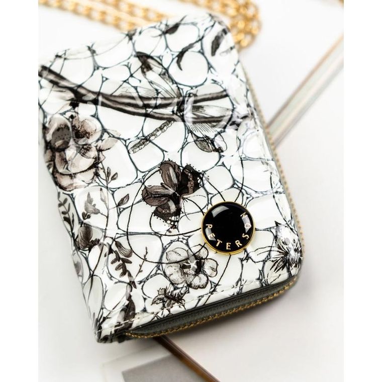 Portfel, czarno-biały, skórzany, Peterson