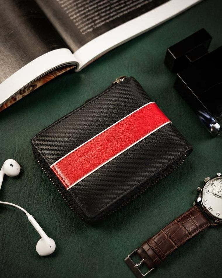 Portfel, czarno-czerwony, skórzany, Peterson