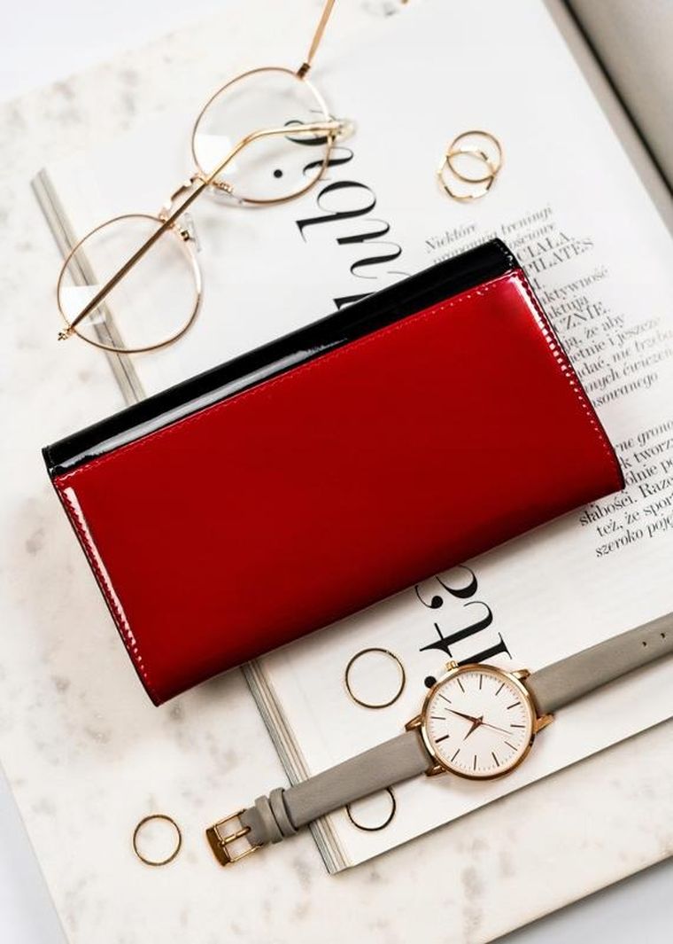 Portfel, czarno-czerwony, skórzany, Peterson