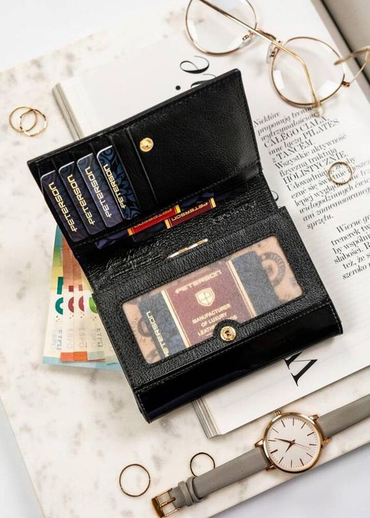 Portfel, czarno-czerwony, skórzany, Peterson