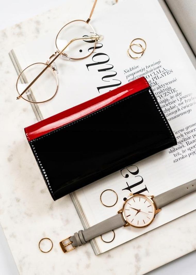 Portfel, czarno-czerwony, skórzany, Peterson