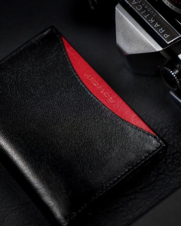 Portfel, czarno-czerwony, skórzany, RFID, Rovicky