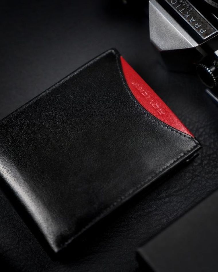 Portfel, czarno-czerwony, Skórzany, RFID, Rovicky