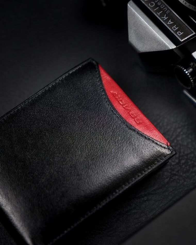 Portfel, czarno-czerwony, skórzany, RFID, Rovicky