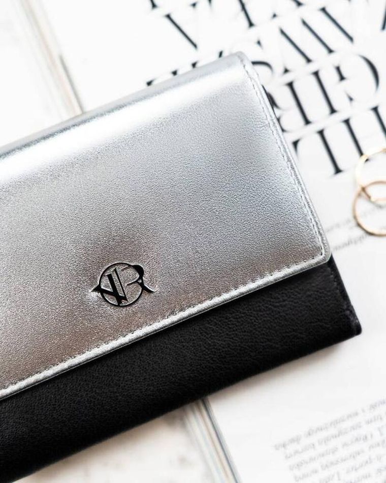 Portfel, czarno-srebrny, skórzany, Rovicky