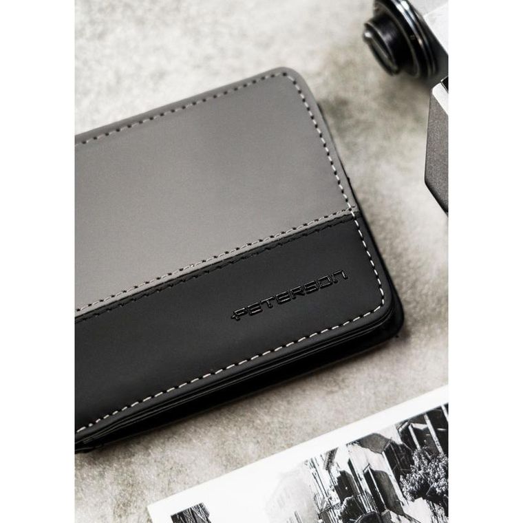 Portfel, czarno-szary, skóra ekologiczna, Peterson