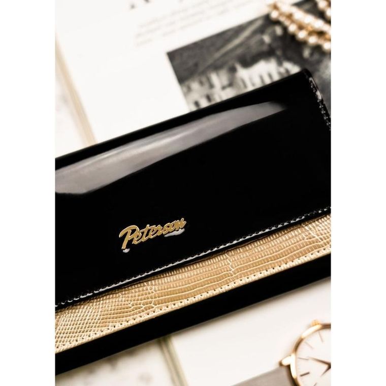 Portfel, czarno-złoty, skórzany, Petereson