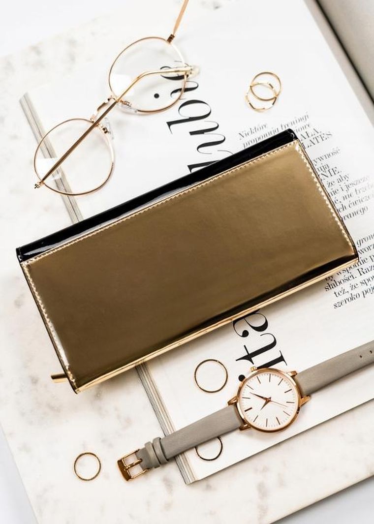 Portfel, czarno-złoty, skórzany, Peterson