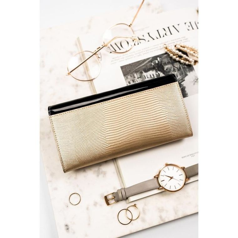 Portfel, czarno-złoty, skórzany, Peterson