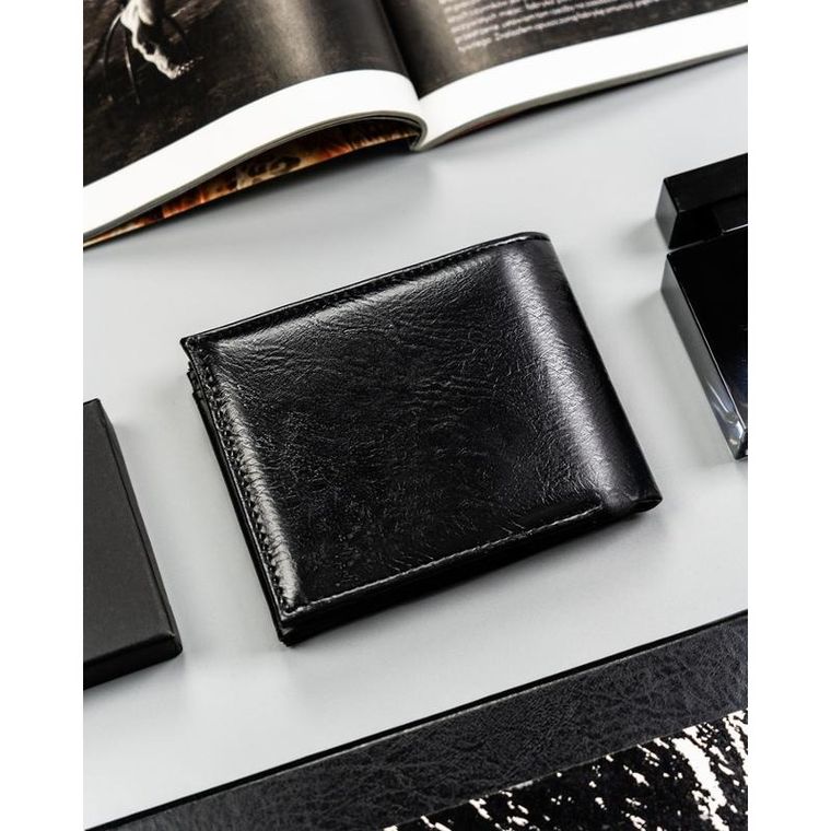 Portfel, czarny, skóra ekologiczna, 4U Cavaldi