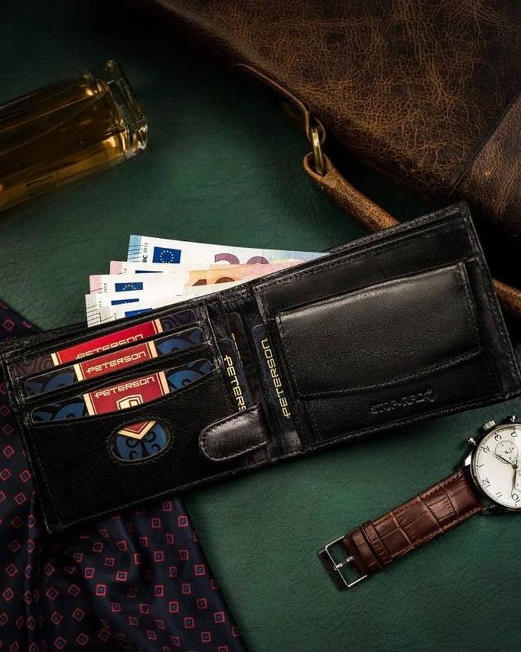 Portfel, czarny, skórzany, Peterson