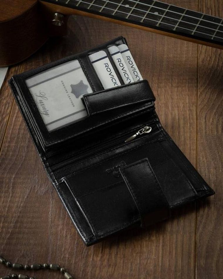 Portfel, czarny, skórzany, RFID, Cavaldi