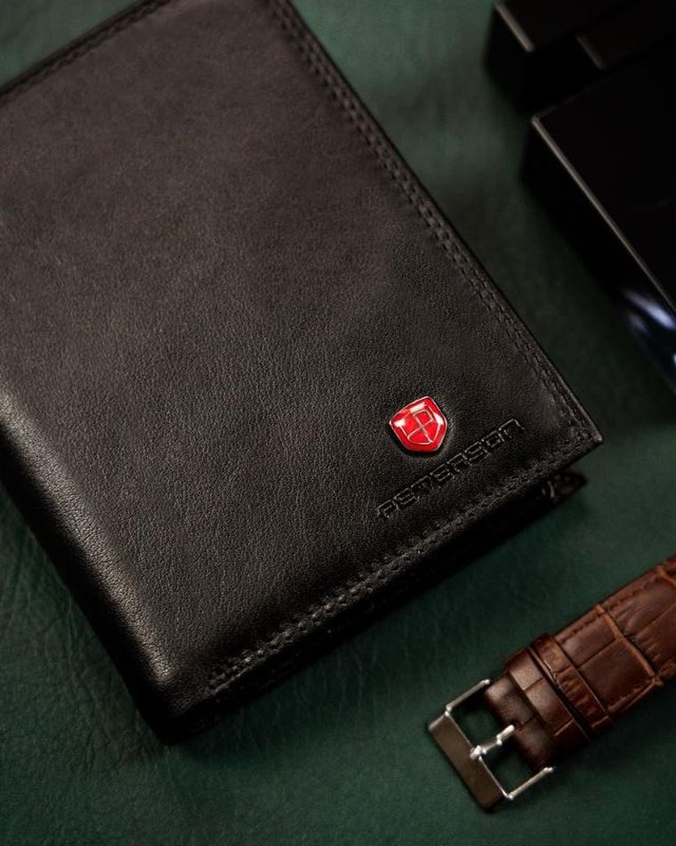 Portfel, czarny, skórzany, RFID, Peterson