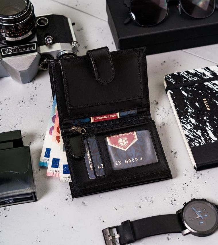 Portfel, czarny, skórzany, RFID, Peterson