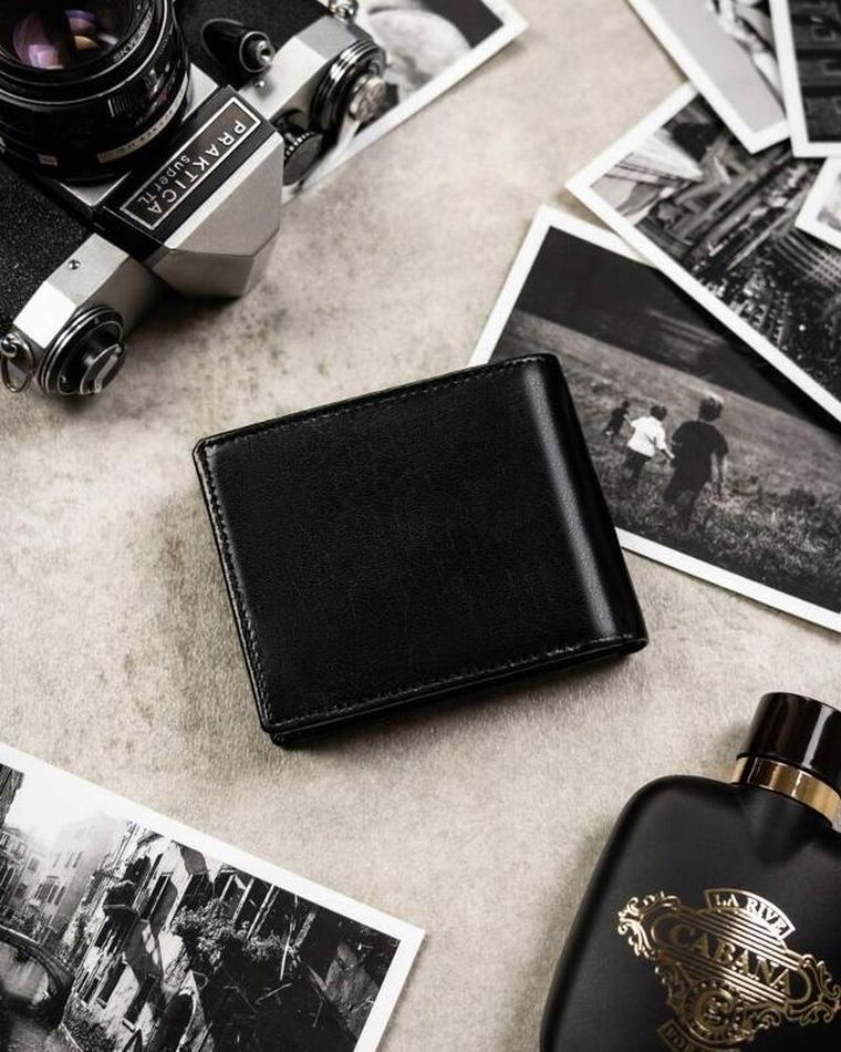 Portfel, czarny, skórzany, RFID, Pierre Andreus