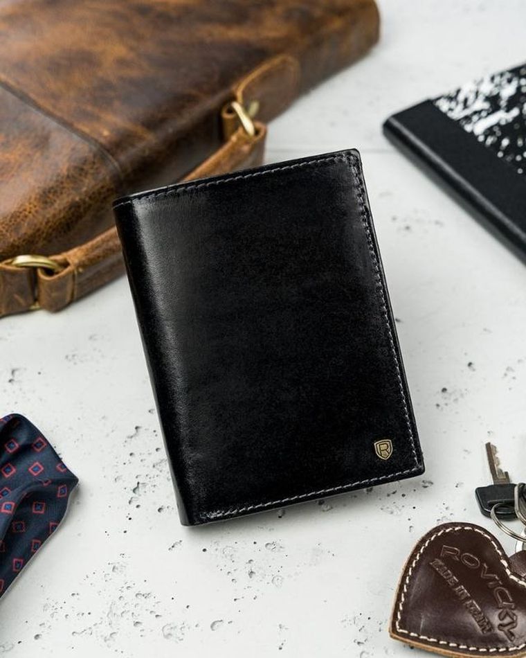 Portfel, czarny, skórzany, RFID, Rovicky