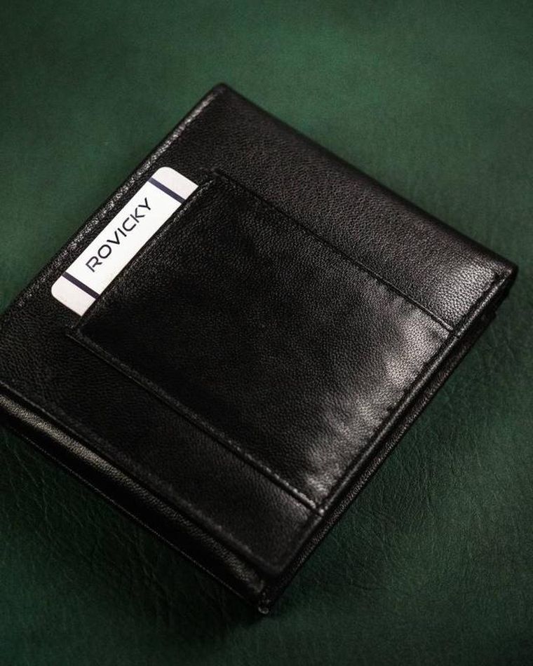 Portfel, czarny, skórzany, RFID, Rovicky