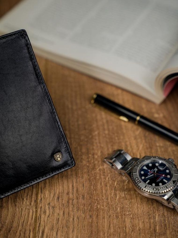 Portfel, czarny, skórzany, RFID, Rovicky