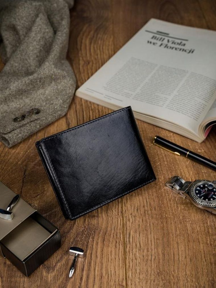 Portfel, czarny, skórzany, RFID, Rovicky