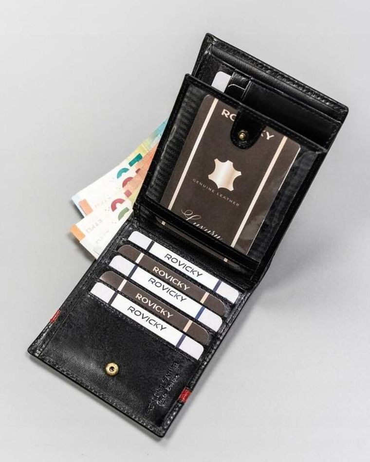 Portfel, czarny, skórzany, RFID, Rovicky