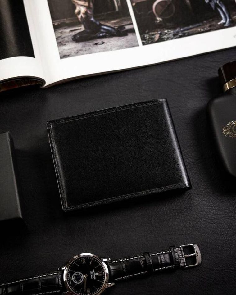 Portfel, czarny, skórzany, Rovicky