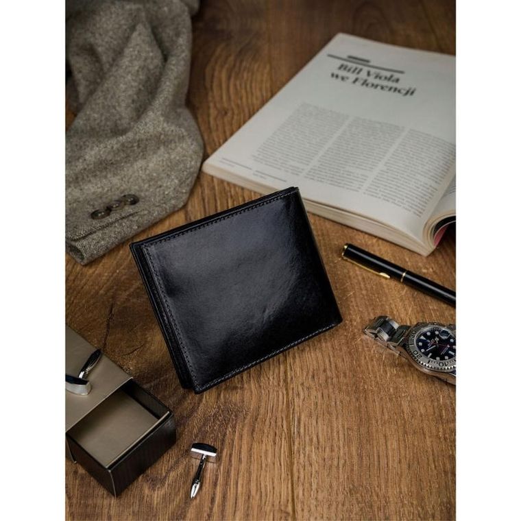 Portfel, czarny, skórzany, Rovicky