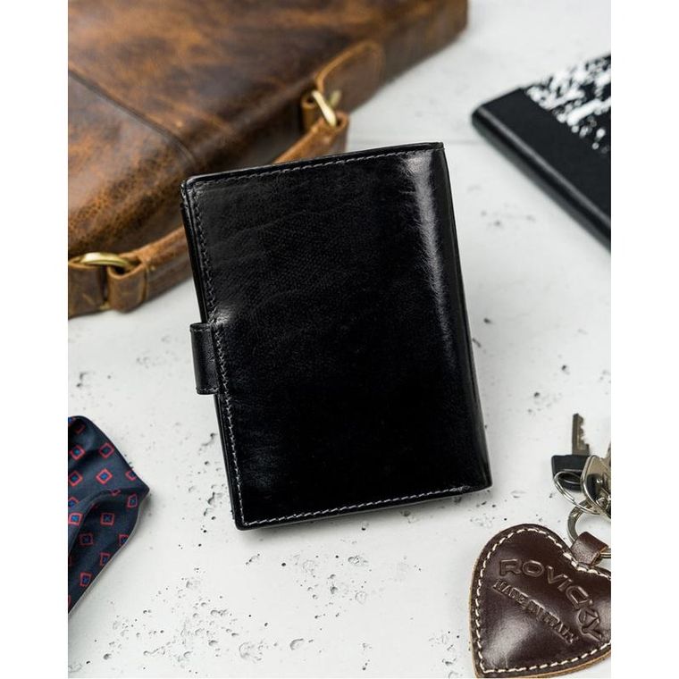 Portfel, czarny, skórzany, Rovicky