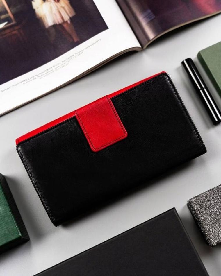 Portfel, czerwono-czarny, skórzany, Peterson