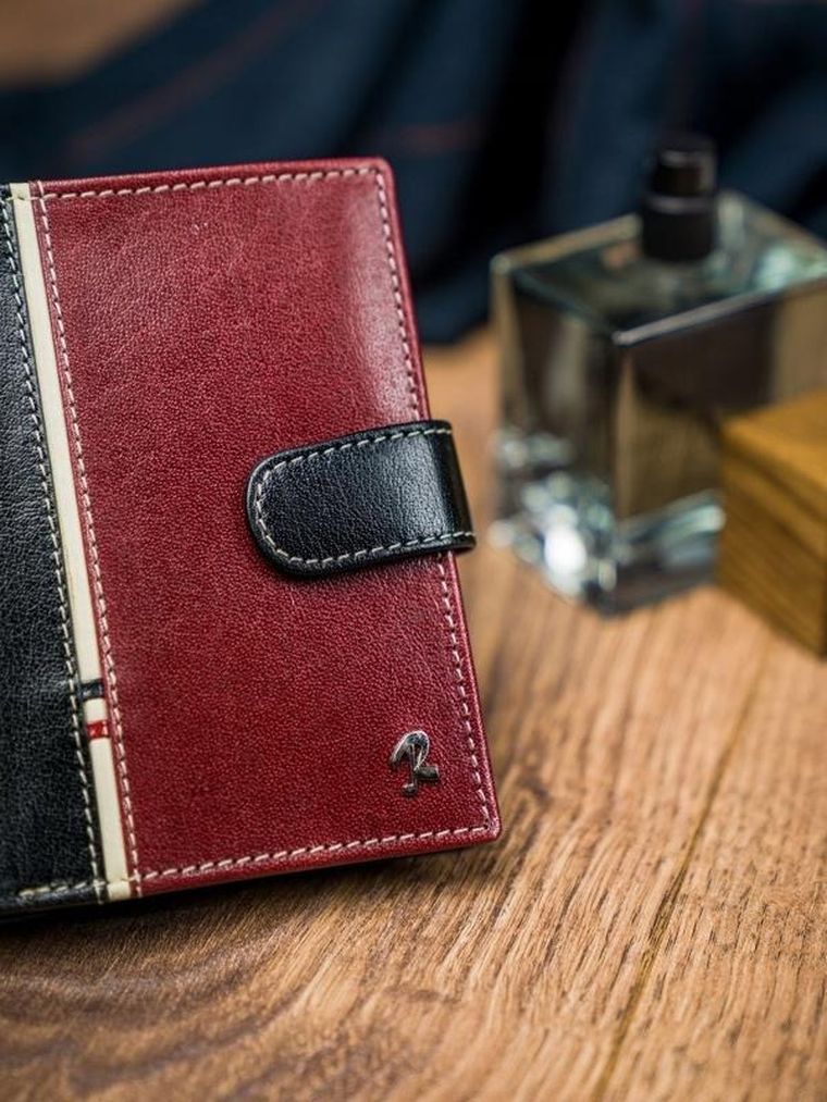 Portfel, czerwono-czarny, skórzany, RFID, Rovicky