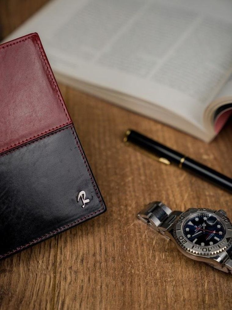 Portfel, czerwono-czarny, skórzany, RFID, Rovicky