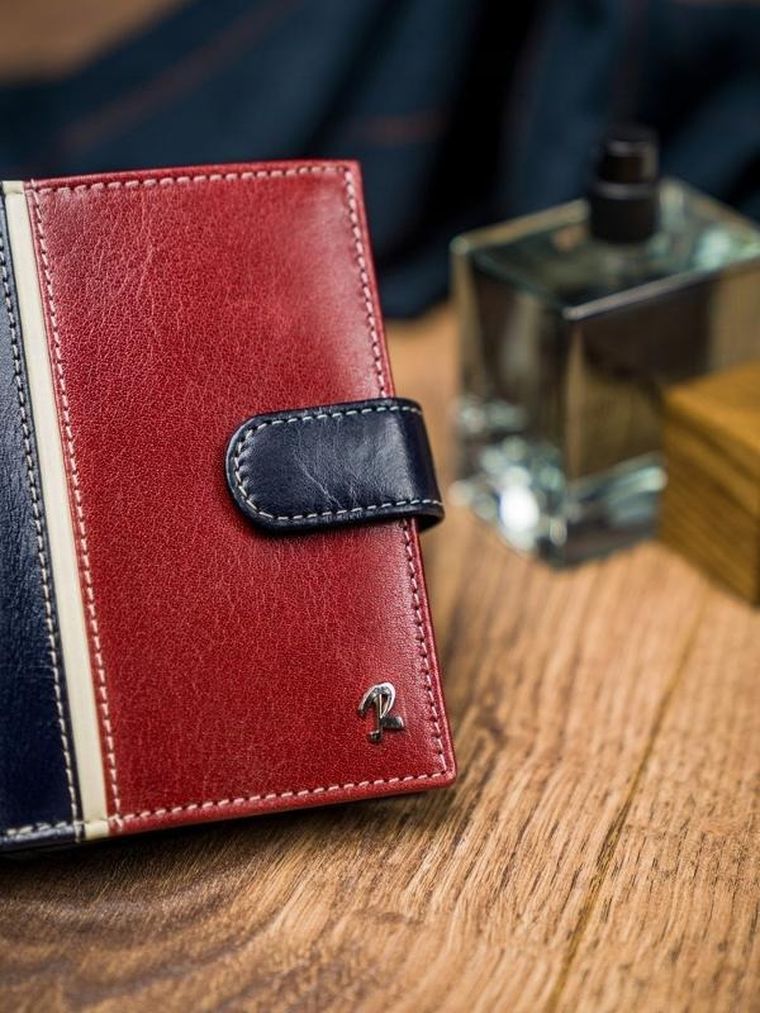 Portfel, czerwono-granatowy, skórzany, RFID, Rovicky