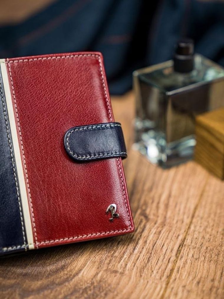 Portfel, czerwono-granatowy, skórzany, RFID, Rovicky