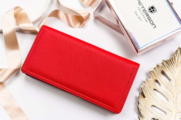 Portfel, czerwony, skóra ekologiczna, Peterson