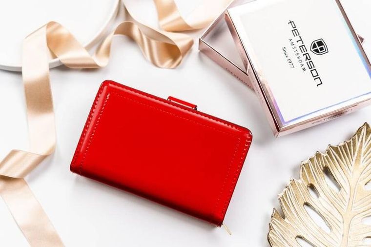 Portfel, czerwony, skóra ekologiczna, Peterson