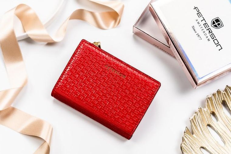 Portfel, czerwony, skóra ekologiczna, Peterson