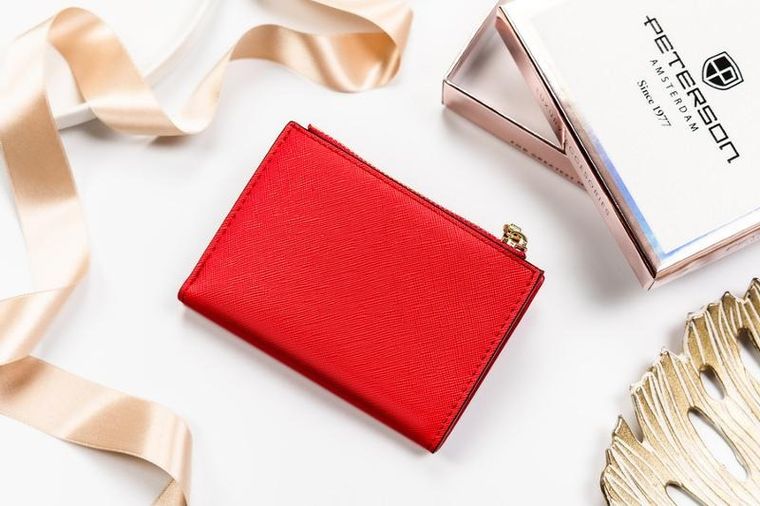 Portfel, czerwony, skóra ekologiczna, Peterson