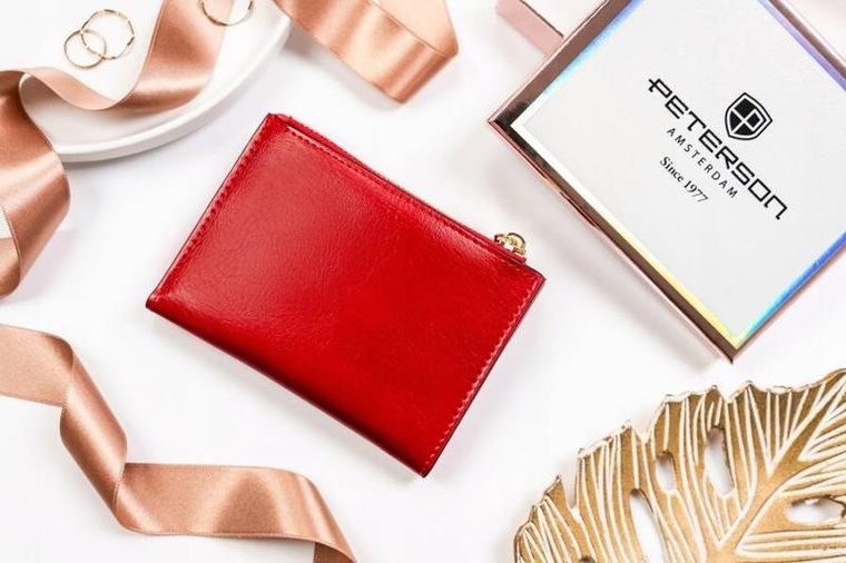 Portfel, czerwony, skóra ekologiczna, Peterson