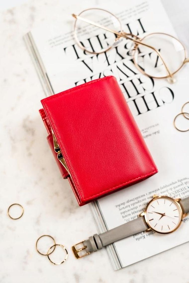 Portfel, czerwony, skóra ekologiczna, Peterson