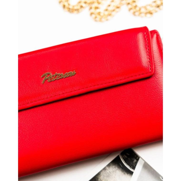 Portfel, czerwony, skóra ekologiczna, Peterson