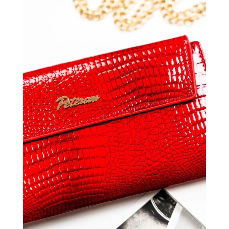 Portfel, czerwony, skóra ekologiczna, Peterson