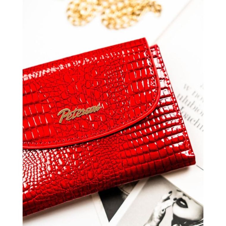 Portfel, czerwony, skóra ekologiczna, Peterson