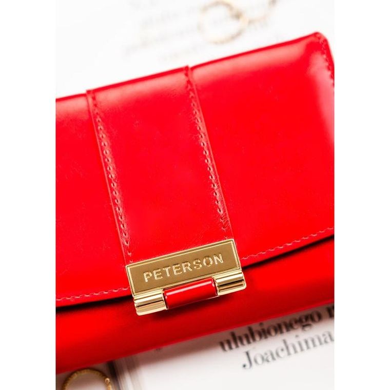 Portfel, czerwony, skóra ekologiczna, Peterson